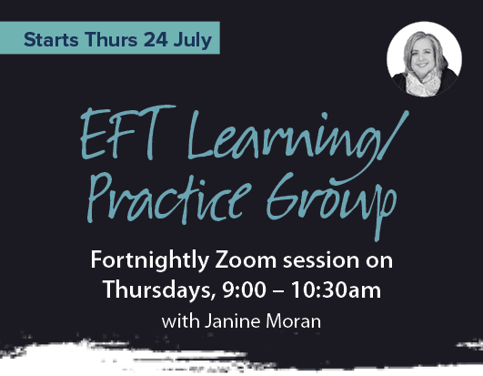 Promotional graphic for EFCT Learning and Practice Group hosted by Janine Moran, fortnightly Zoom sessions starting 24 July 2025