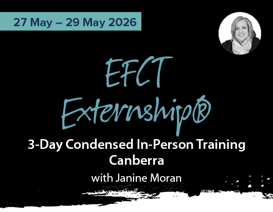 Promotional graphic for the 3-day EFCT Externship in Canberra, 27–29 May 2026, offering 24 hours of hands-on learning for therapists in Emotionally Focused Couple Therapy (EFCT). Early bird $1,430, full price $1,590.